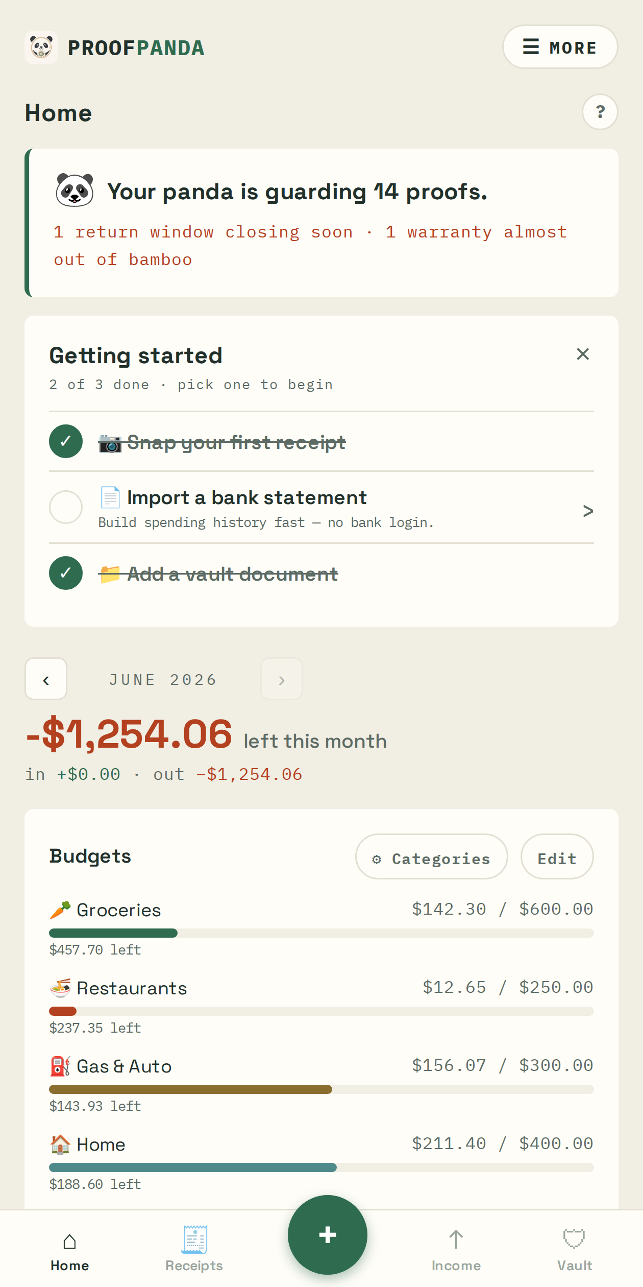 Proof Panda home dashboard